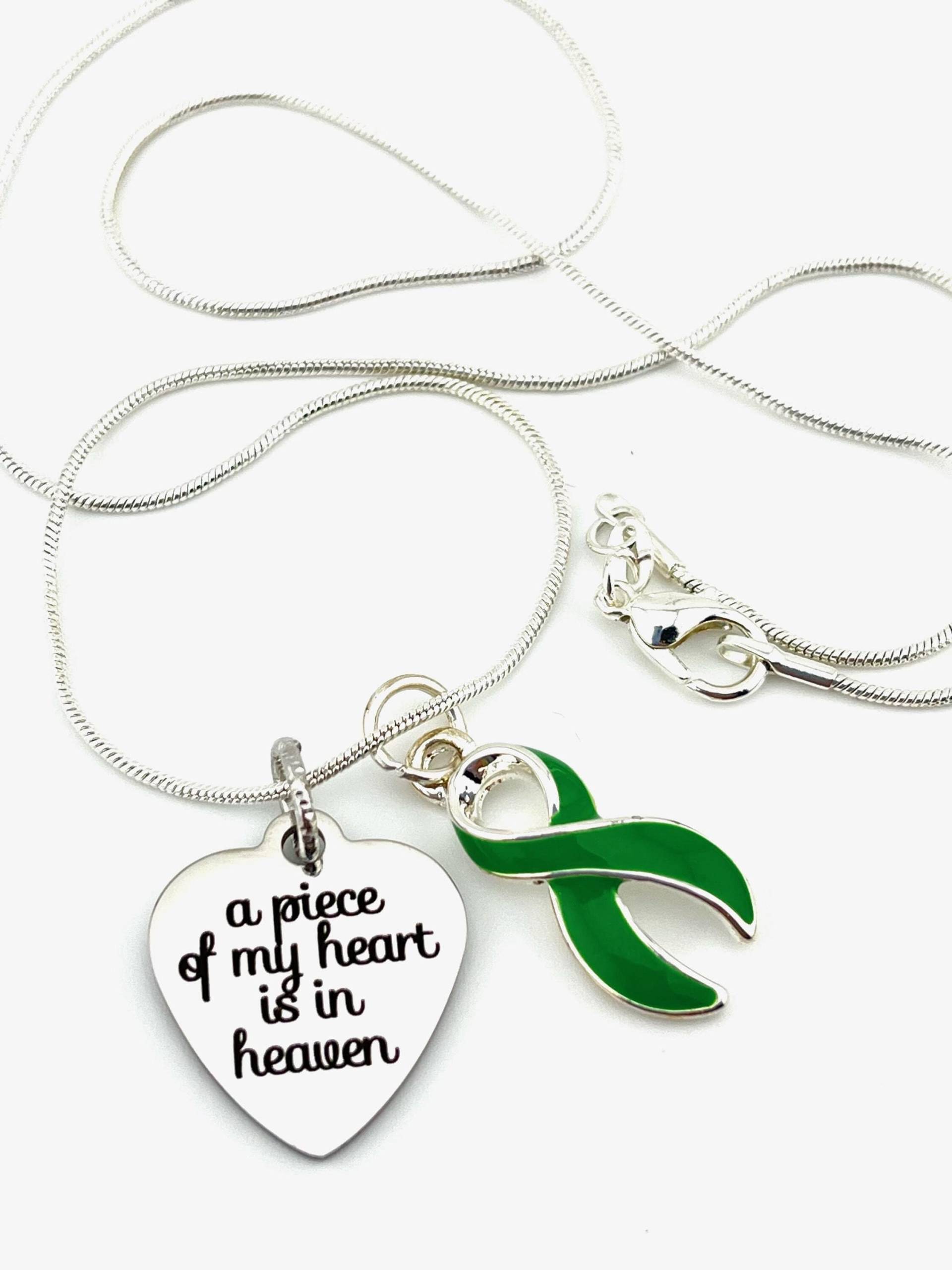 Grünes Band Sympathie Halskette - Herz Ist Im Himmel Erinnerung, Gedenkgeschenk Nebennierenkrebs, Zhirnlähmung, Mitochondriale Erkrankungen von RockYourCauseJewelry