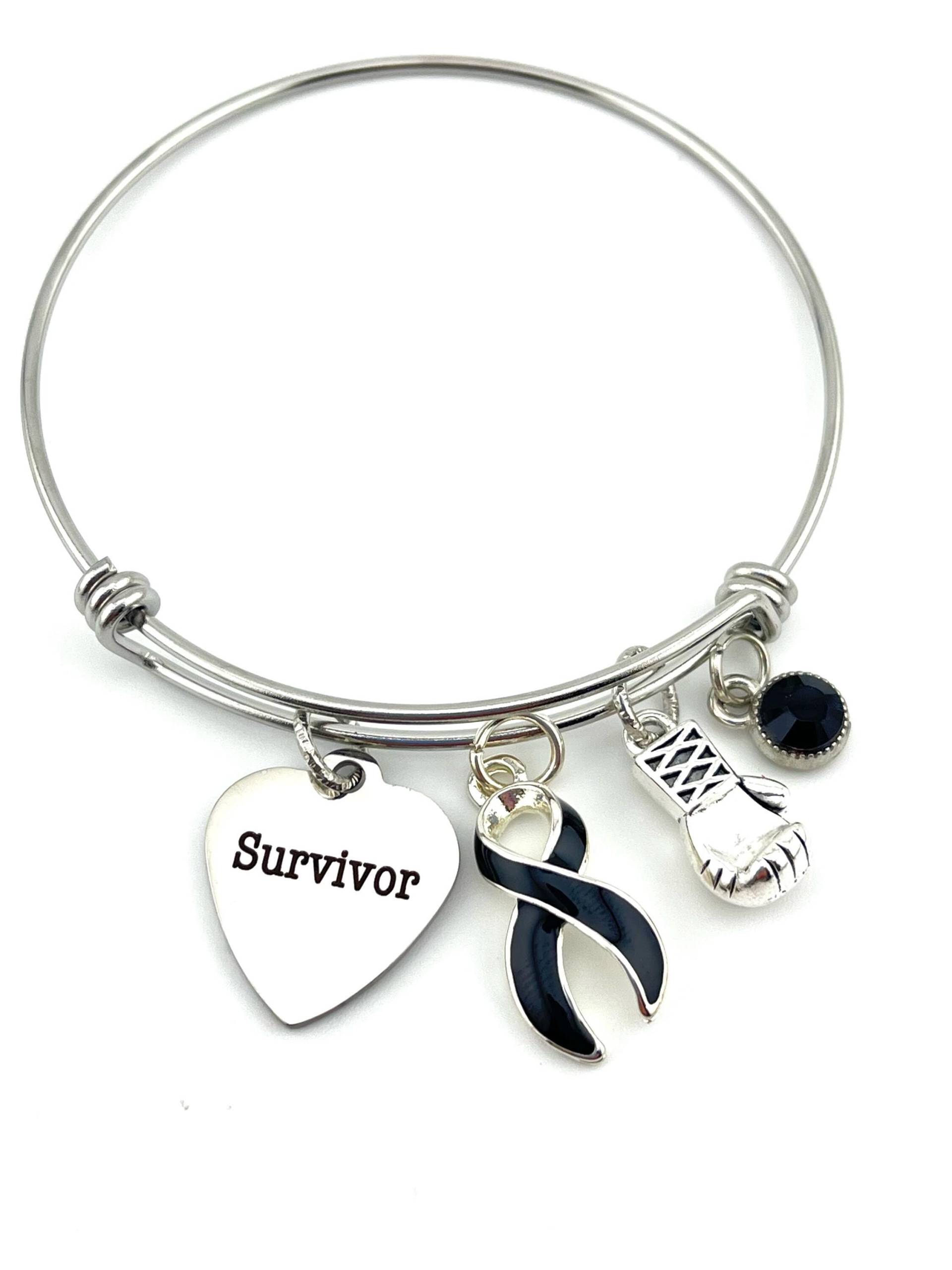 Hautkrebs, Melanom Überlebendes Bettelarmband/Krebsbewusstsein - Schwarzes Band Narkolepsie, Chemo, Chirurgie, Strahlentherapie Geschenk von RockYourCauseJewelry