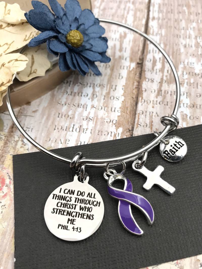 Lila Band Charm Armband - Phil 413 Ich Kann Alle Dinge Durch Christus/Krebs Überlebende, Cronic Krankheit Bewusstsein Lila Band Charm Armband - Phil 413 Ich Kann Alle Dinge Durch Christus/Krebs Überlebende, Cronic Krankheit Bewusstsein von RockYourCauseJewelry