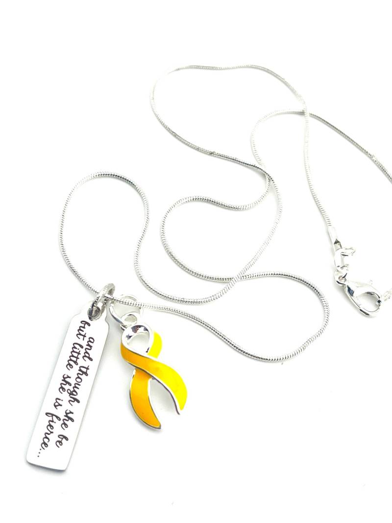 Little But Fierce Halskette/Gold Ribbon Charm - Alveoläres Rhabdomyosarkom, Kinderkrebs, Copd, Neugeborenes, Neuroblastom Bewusstseinsgeschenk Little But Fierce Halskette/Gold Ribbon Charm - Alveoläres Rhabdomyosarkom, Kinderkrebs, Copd, Neugeborenes, Neuroblastom Bewusstseinsgeschenk von RockYourCauseJewelry