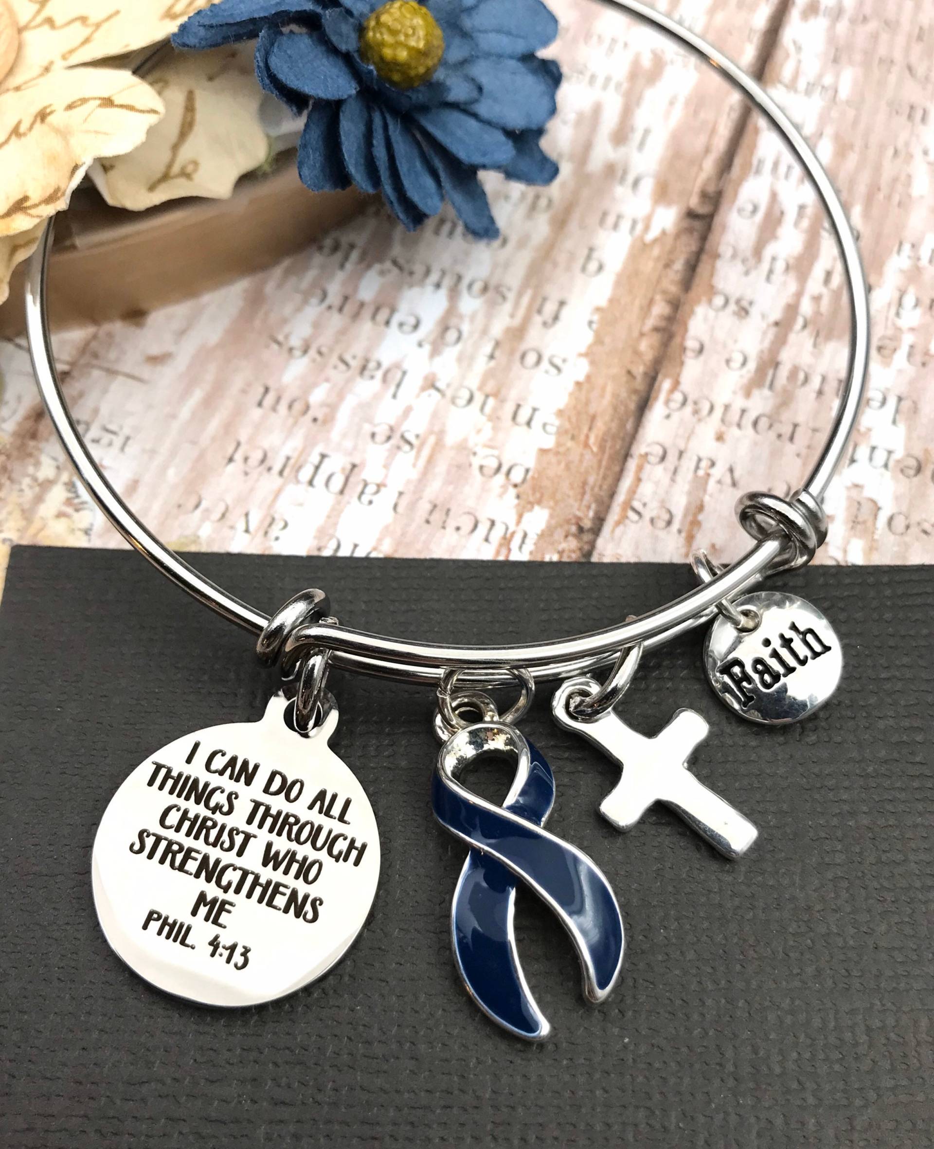 Marine Dunkel Blau Band Charm Armband/Phil 413 Ich Kann Alle Dinge Durch Christus Ermutigung, Bewusstsein Geschenk von RockYourCauseJewelry