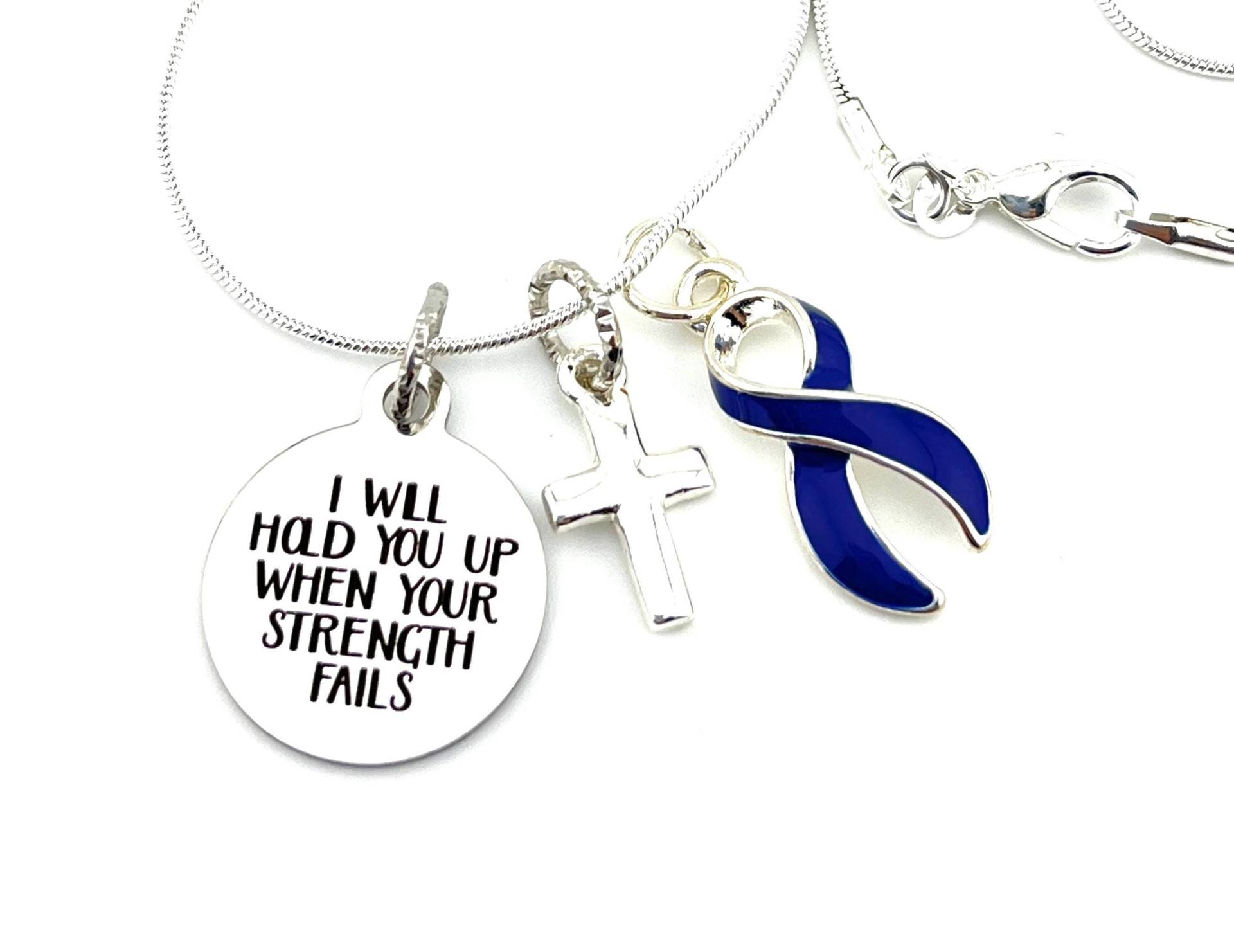 Marineblaues Band Anhänger Halskette - Darmkrebs Bewusstsein/Schmuck Für Überlebende Morbus Crohn Ich Halte Dich Fest von RockYourCauseJewelry