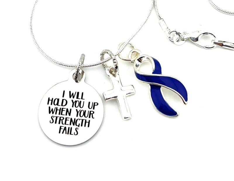 Marineblaues Band Anhänger Halskette - Darmkrebs Bewusstsein/Schmuck Für Überlebende Morbus Crohn Ich Halte Dich Fest Marineblaues Band Anhänger Halskette - Darmkrebs Bewusstsein/Schmuck Für Überlebende Morbus Crohn Ich Halte Dich Fest von RockYourCauseJewelry