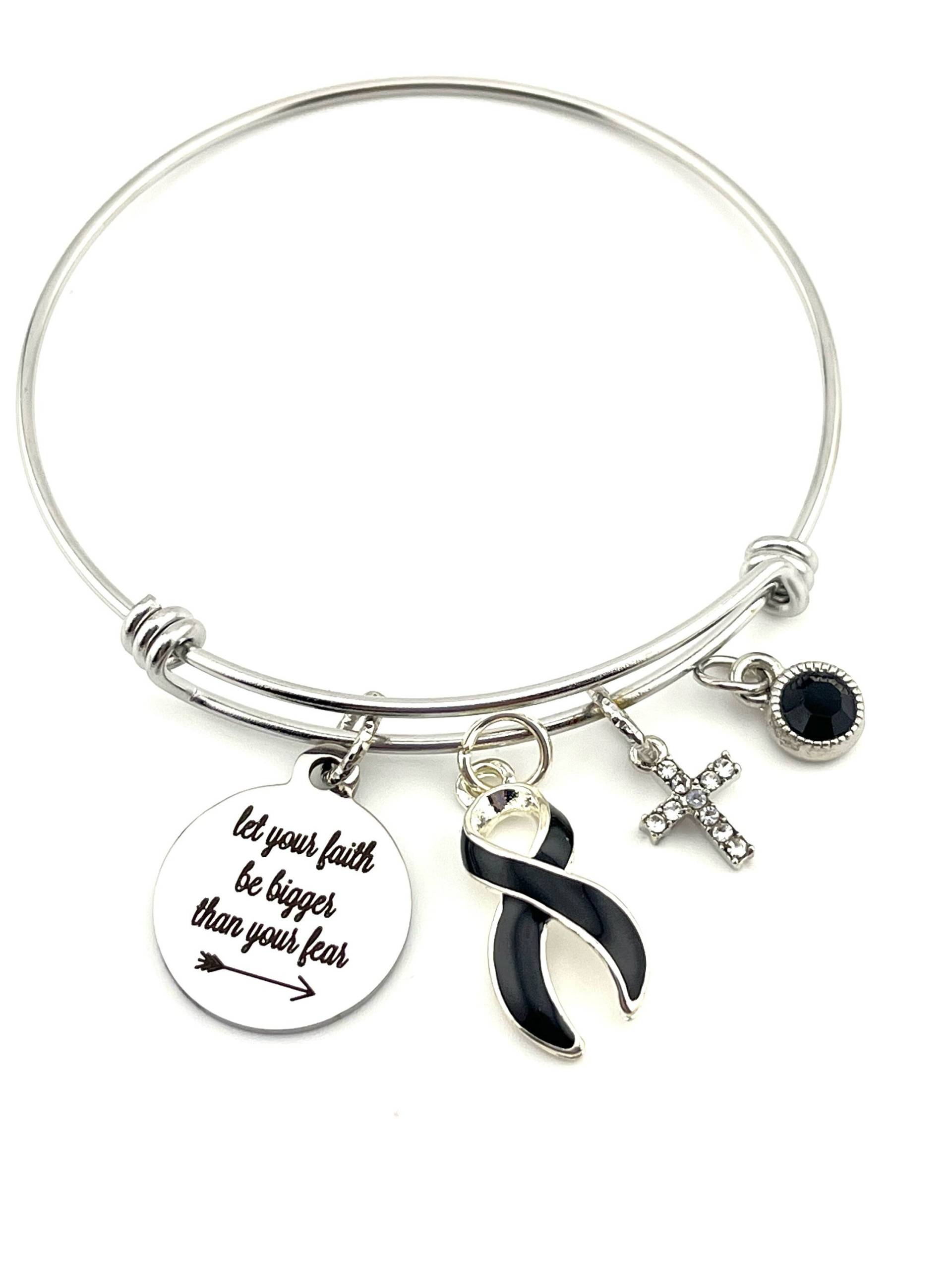 Melanom, Hautkrebsbewusstsein, Narkolepsie/Kämpfe Wie Ein Mädchen - Lass Deinen Glauben Größer Als Deine Angst Sein Black Ribbon Charm von RockYourCauseJewelry