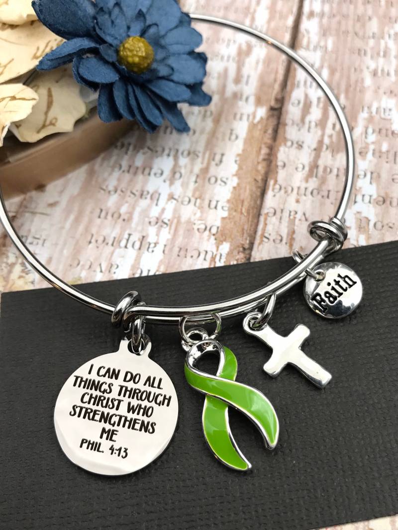 Phil 4 13 Charm Armband/Ich Kann Alle Dinge Durch Christus Tun - Lime Green Ribbon Lyme-Borreliose, Lymphom Krebs Bewusstsein von RockYourCauseJewelry