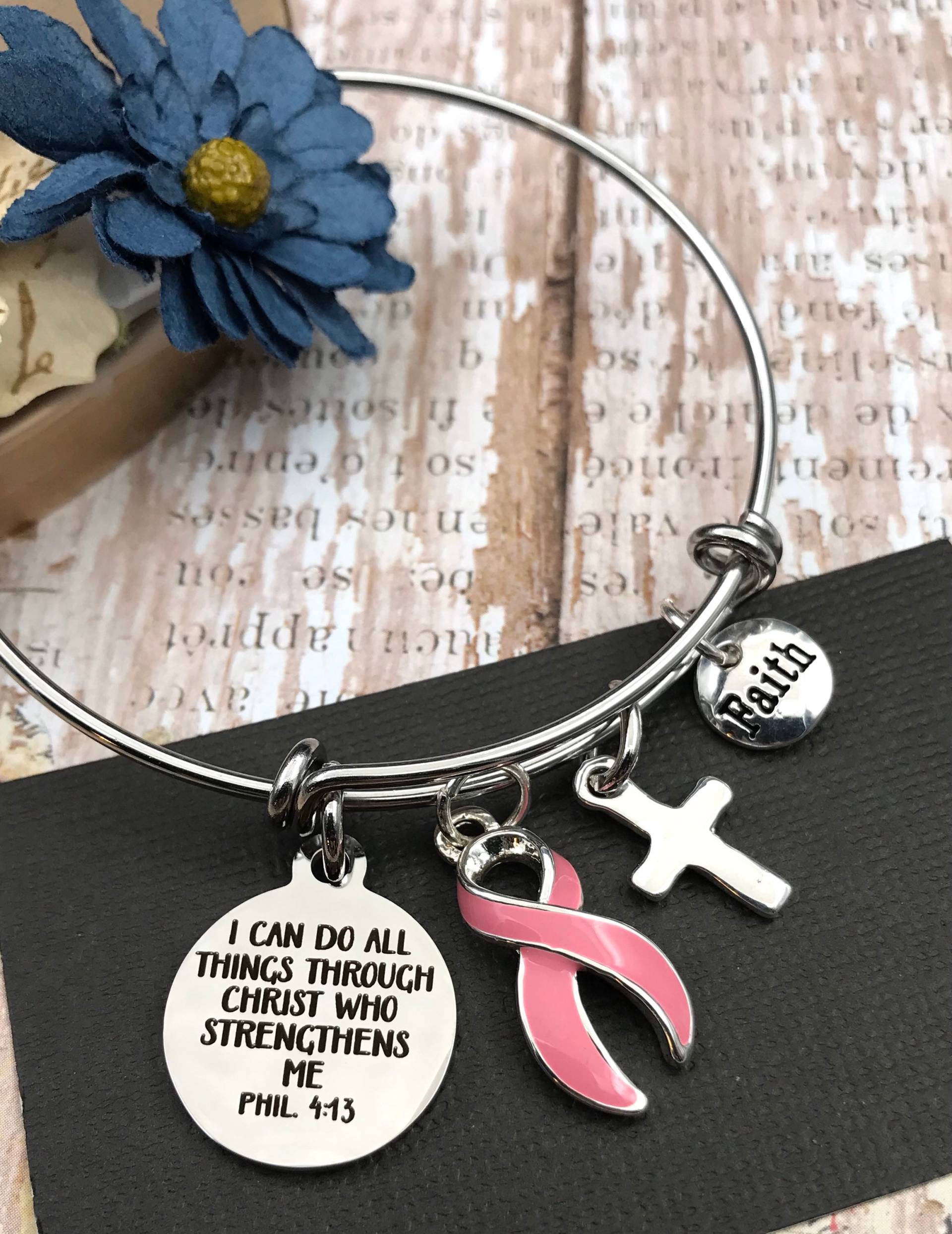 Pink Ribbon Bettelarmband - Phil 413 Ich Kann Alles Durch Christus/Krebs-Chirurgie-Chemo-strahlung-Geschenk von RockYourCauseJewelry