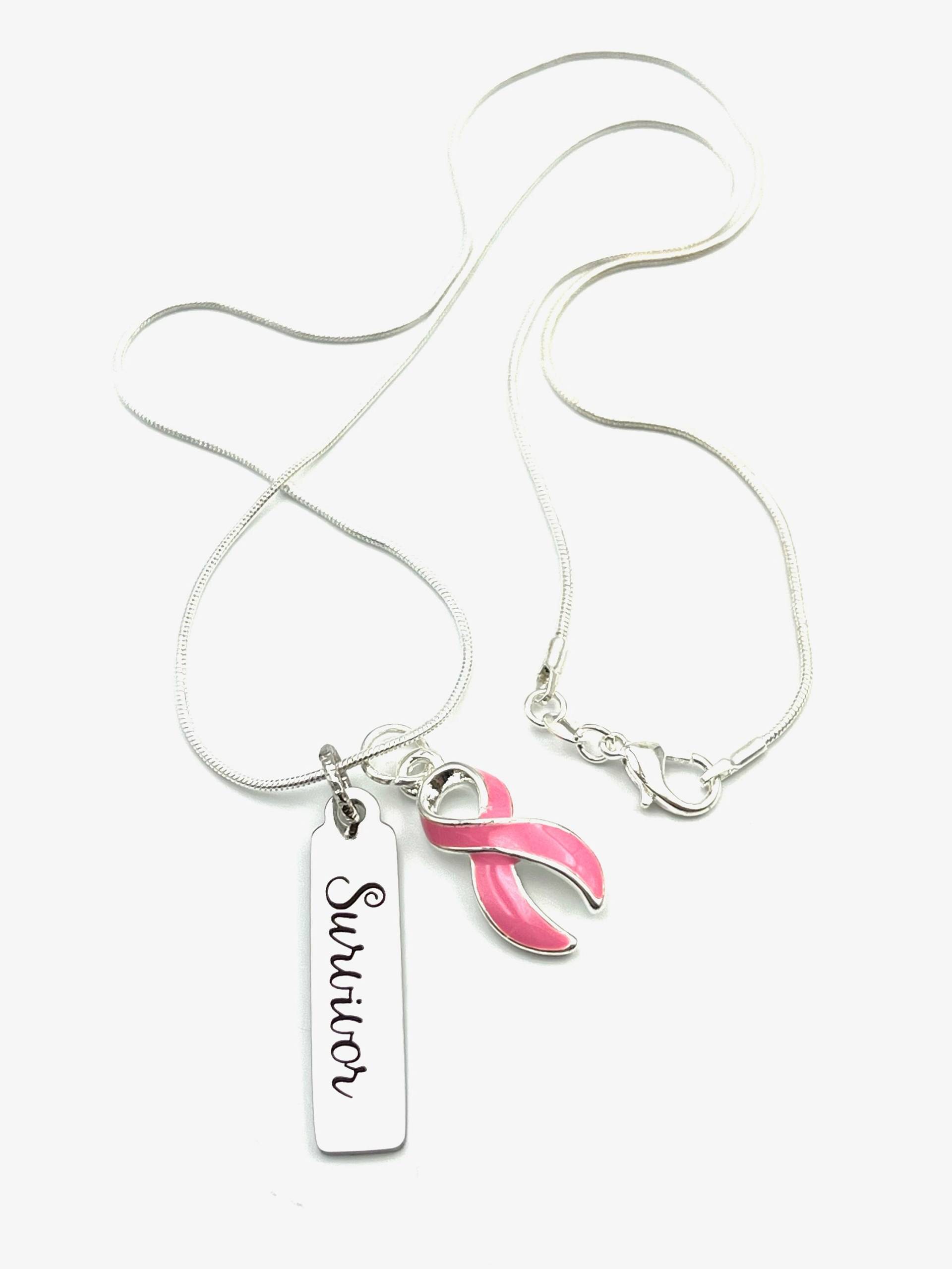 Pink Ribbon Halskette - Brustkrebs Überlebender Geschenk Mastektomie Lymphödem Chemo Survivor von RockYourCauseJewelry