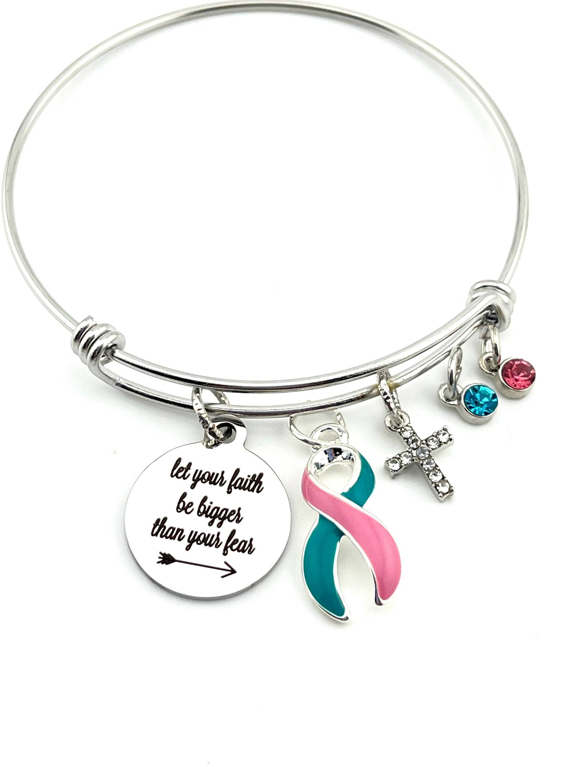 Previvor Bettelarmband - Let Your Faith Be Bigger Than Fear/Pink & Teal Ribbon Krebspräventions-Chirurgie Geschenk Überlebender von RockYourCauseJewelry