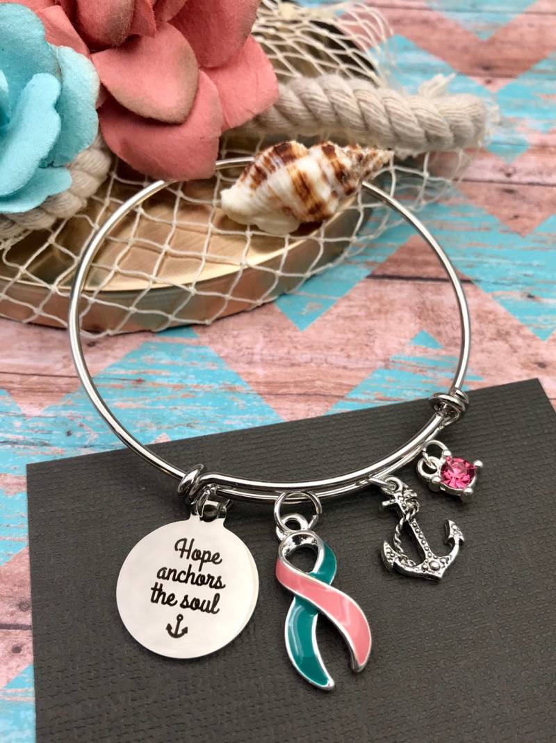 Previvor Charm Armband - Rosa Und Petrol Band Brca Schwesternschaft, Bewusstsein, Ermutigung Geschenk Hoffnung Anker Der Seele von RockYourCauseJewelry