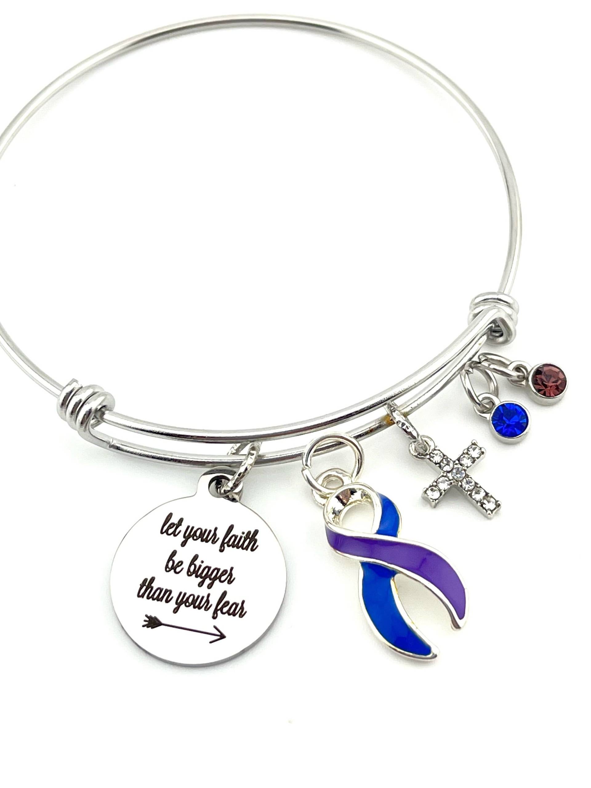 Rheumatoide Arthritis-Bewusstseins-Charm-Armband - Lass Deinen Glauben Größer Sein Als Die Angst/Lila Und Blaues Band, Geschenk Für Überlebende von RockYourCauseJewelry