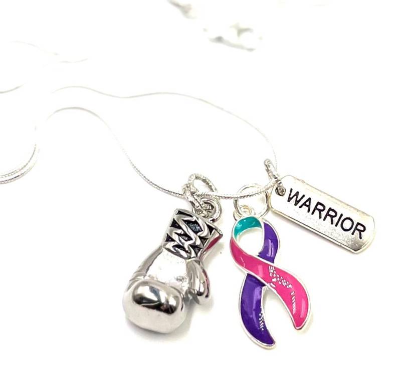 Schilddrüsenkrebs Halskette - Thyreoidektomie, Hypothyreose, Hyperthyreose, Chirurgie Boxhandschuh/Kampf Wie Eine Frau Überlebender von RockYourCauseJewelry