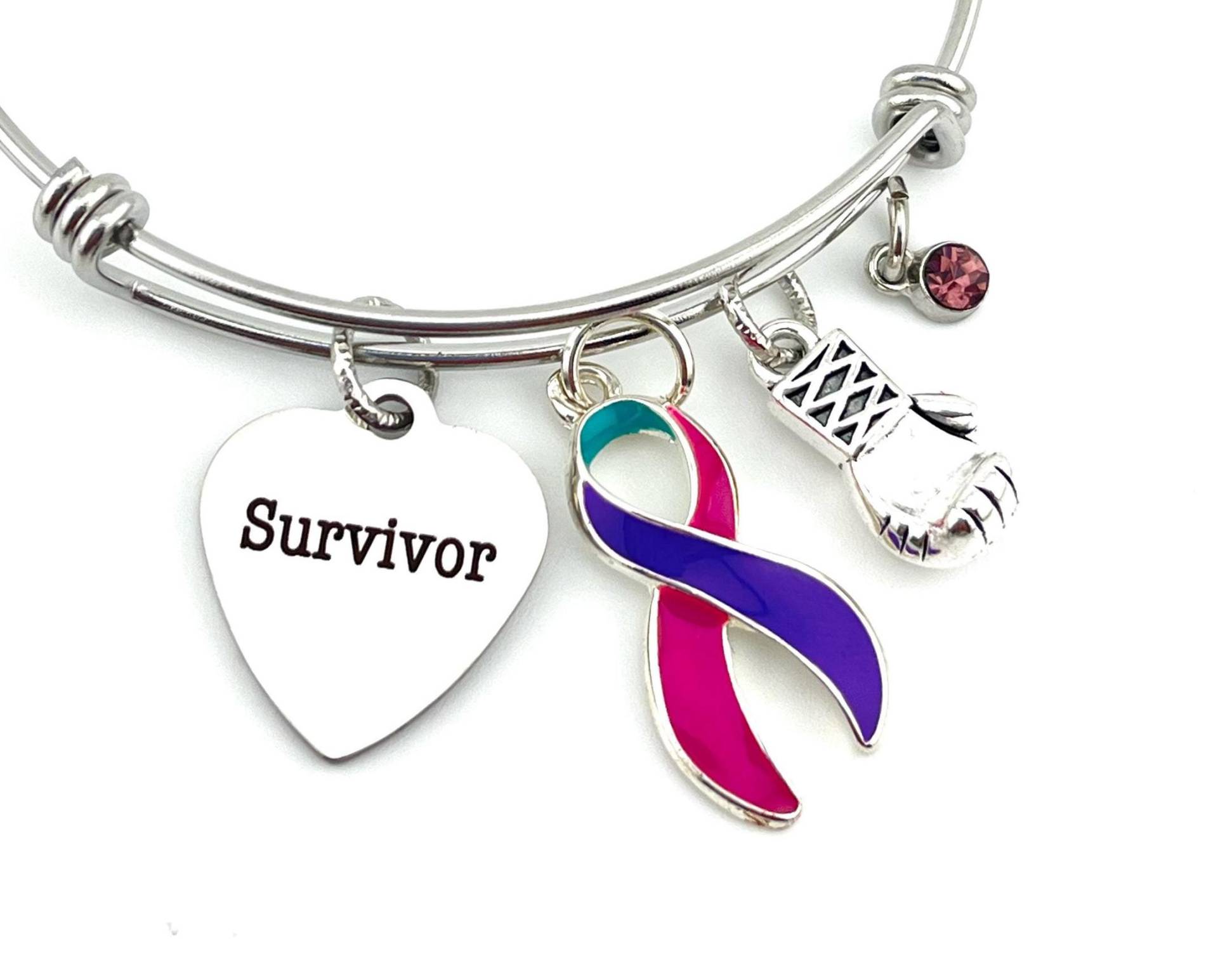 Schilddrüsenkrebs Überlebender Charm Armband - Chemo, Thyreoidektomie, Bestrahlung Geschenk Rosa Lila Und Teal Band von RockYourCauseJewelry