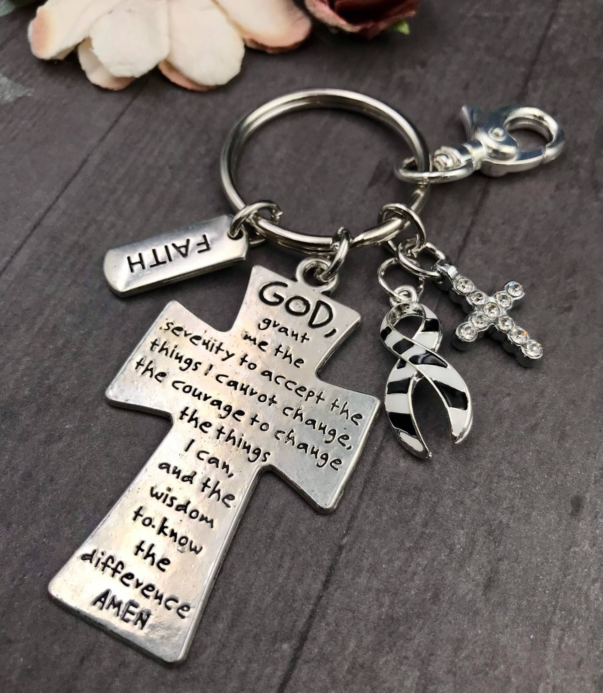 Serenity Prayer Keychain/Zebra Band Charm Unsichtbar Selten Krankheit Bewusstsein, Ehlers-Danlos Syndrom, Hormon Krebs von RockYourCauseJewelry