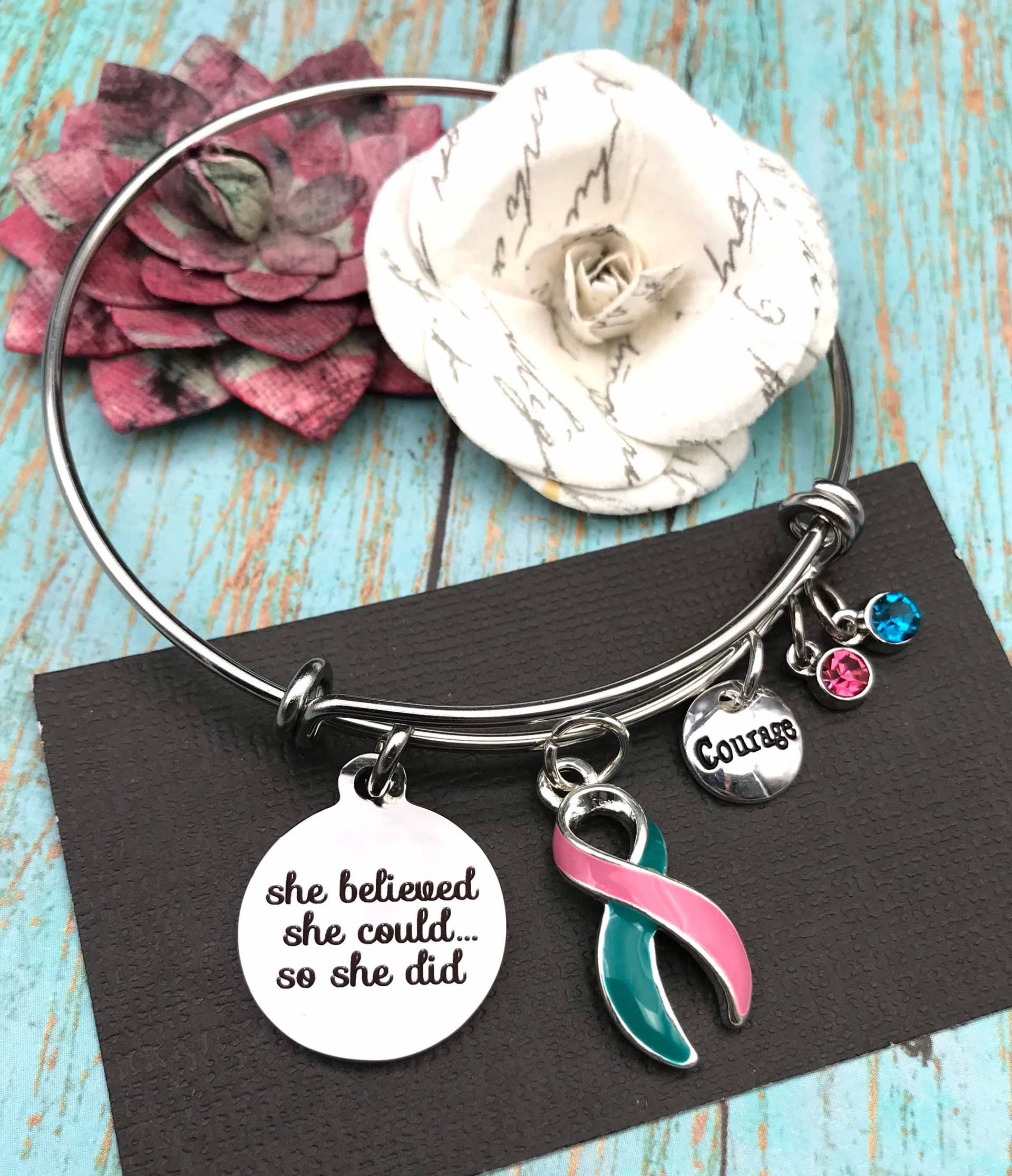 Sie Glaubte, Sie Könnte So Tat/Charm Armband - Rosa Und Petrol Band Charme von RockYourCauseJewelry