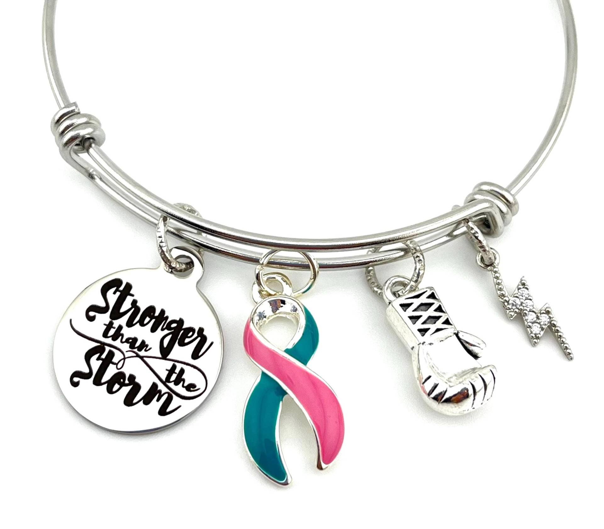 Stärker Als Der Sturm - Brca Bewusstsein Armband/Previvor Geschenk Pink Und Teal Band Präventive Mastektomie, Hysterektomie von RockYourCauseJewelry