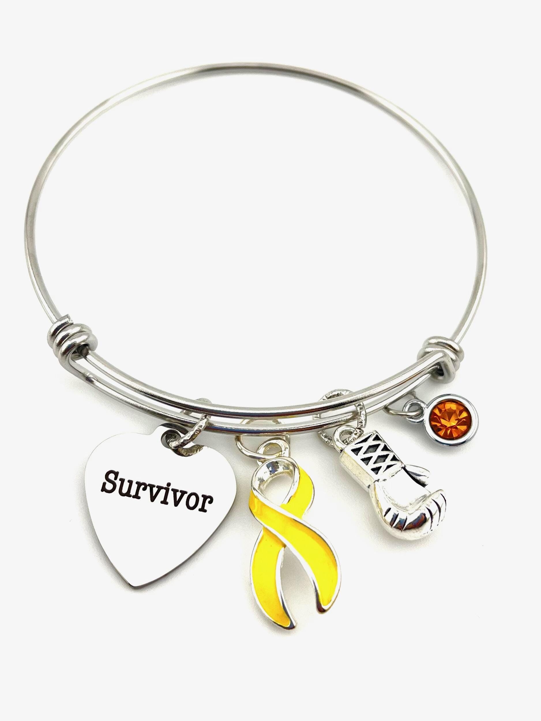 Survivor Charm Bracelet/Yellow Ribbon Adenosarkom Blase Leber Krebs, Gefäßendometriose, Spina Bifida Überlebender von RockYourCauseJewelry
