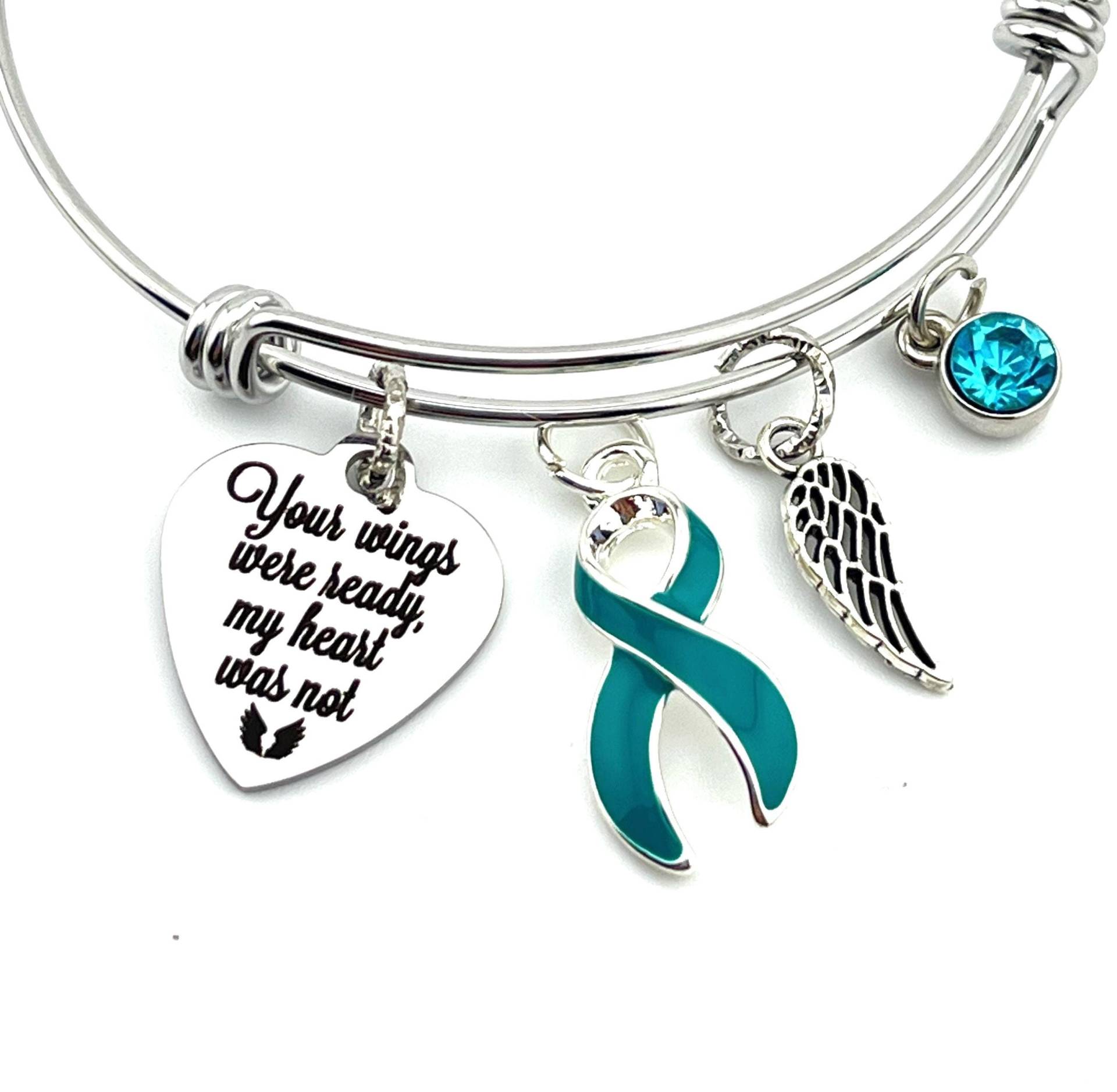 Teal Ribbon Sympathy Armband - Deine Flügel Waren Bereit Eierstockkrebs, Trigeminusneuralgie, Myasthenia Gravis Bewusstsein Memory Schmuck von RockYourCauseJewelry