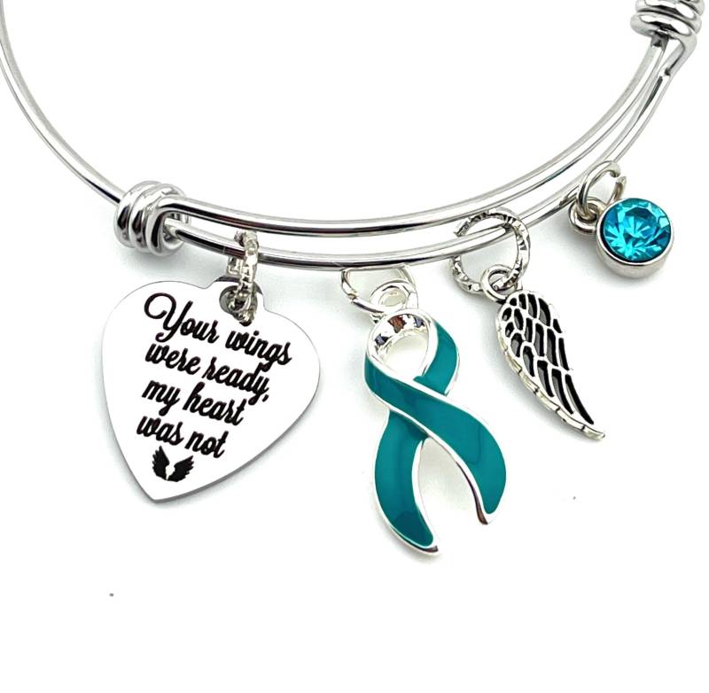 Teal Ribbon Sympathy Armband - Deine Flügel Waren Bereit Eierstockkrebs, Trigeminusneuralgie, Myasthenia Gravis Bewusstsein Memory Schmuck von RockYourCauseJewelry