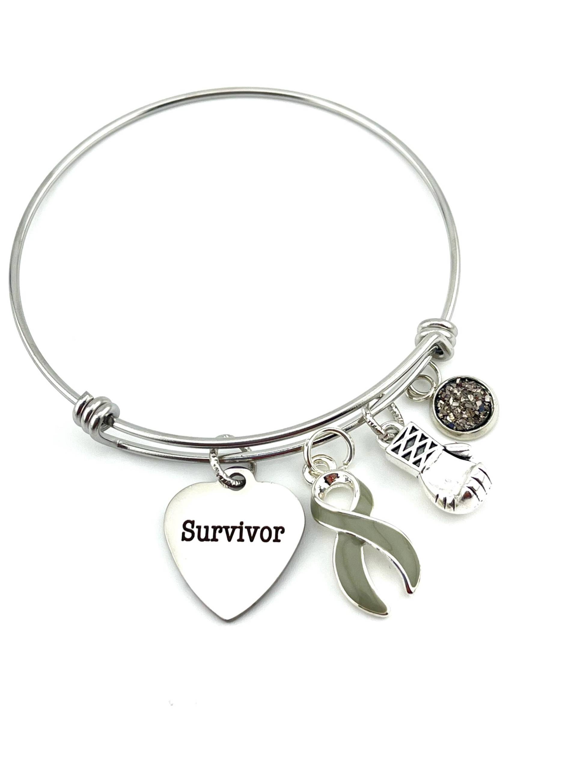 Überlebens-Charm-Armband - Graues Band Aphasie, Asthma, Hirntumor Überlebender, Hirntumor, Typ 1 Oder 2 Diabetes Bewusstsein Geschenk von RockYourCauseJewelry
