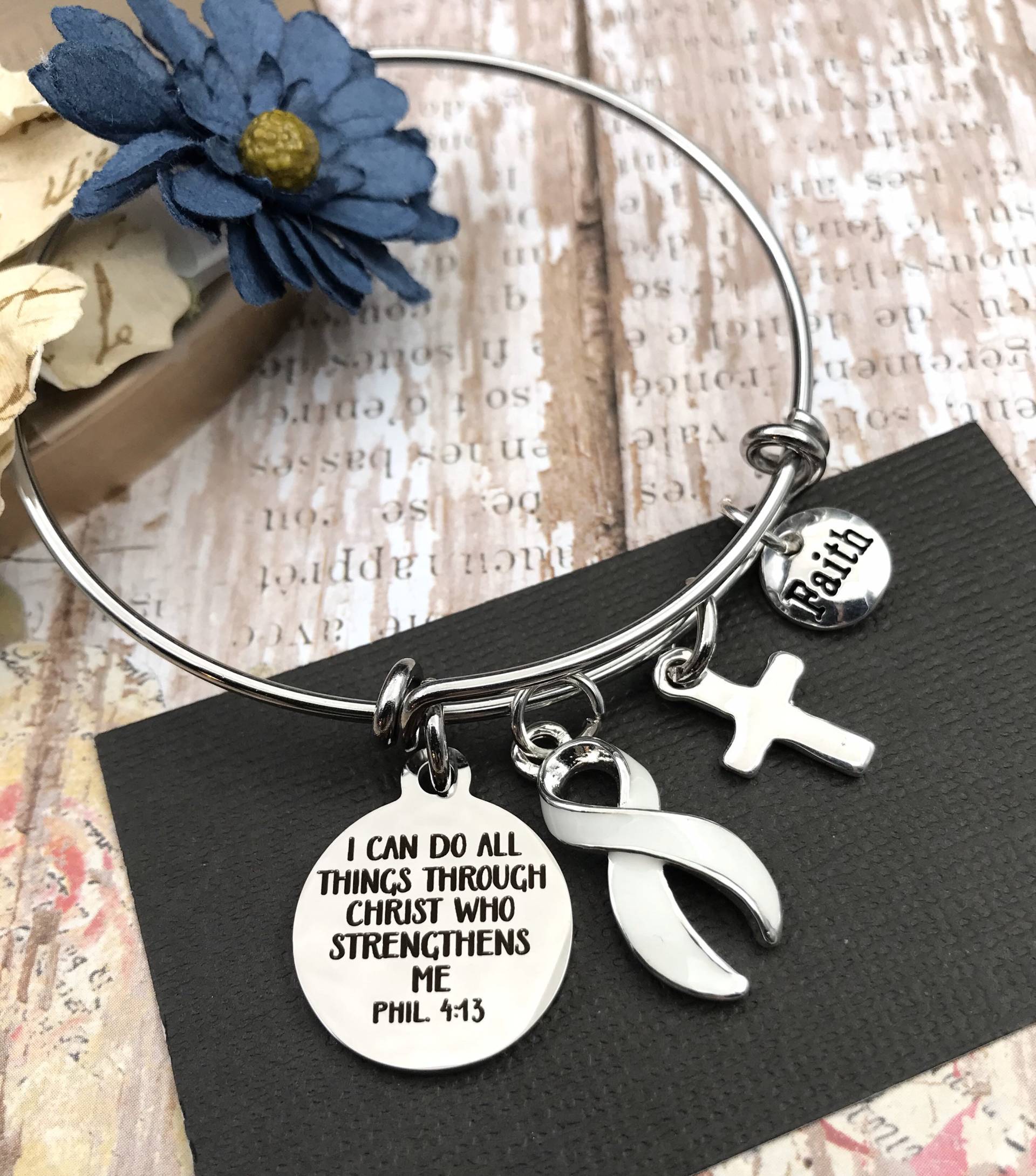 Weißes Band Charm Armband/Ich Kann Alle Dinge Durch Christ Phil 413 Lungenkrebs Bewusstsein Überlebende Mesotheliom Emphysem von RockYourCauseJewelry