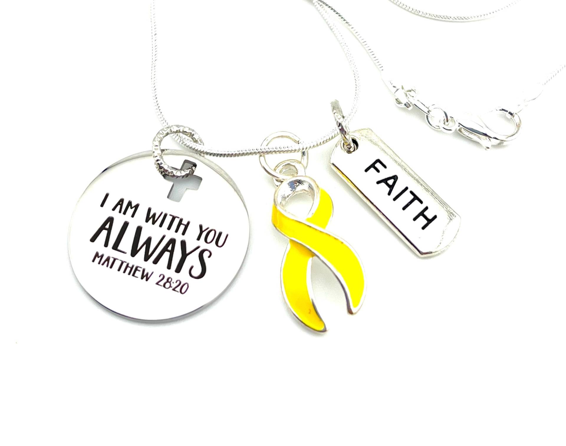 Yellow Ribbon Halskette - Matthäus 2820 Ich Bin Immer Bei Dir von RockYourCauseJewelry