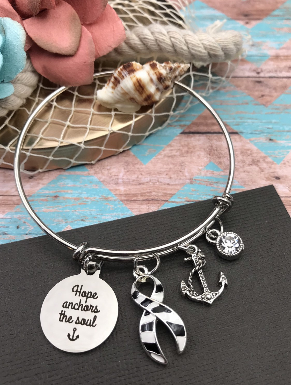 Zebra Ribbon Bracelet/Ehlers-Danlos-System, Seltene Krankheit, Endokrine Cancer, Invisible Illness Spoonie - Hope Anchors The Soul von RockYourCauseJewelry