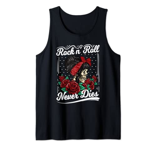 Rock n Roll Never Dies Rockabilly Girl Skull Tattoo Pin-Up Tank Top von Rockabella und Rockabilly Geschenk Shop