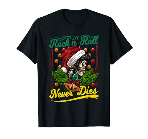 Rock n Roll Never Dies Rockabilly Girl Skull Weihnachten T-Shirt von Rockabella und Rockabilly Geschenk Shop