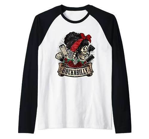 Rockabilly Girl Skull Pin-Up Hairstylist Friseur Raglan von Rockabella und Rockabilly Geschenk Shop