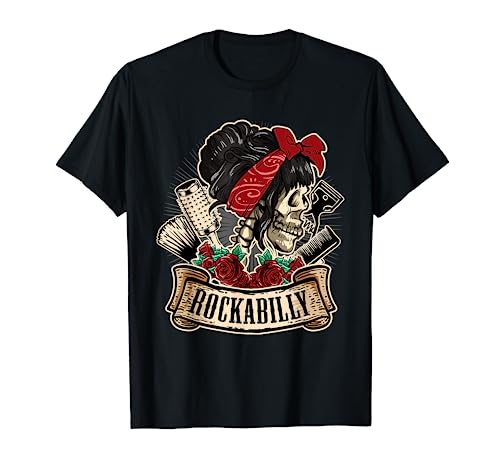 Rockabilly Girl Skull Pin-Up Hairstylist Friseur T-Shirt von Rockabella und Rockabilly Geschenk Shop