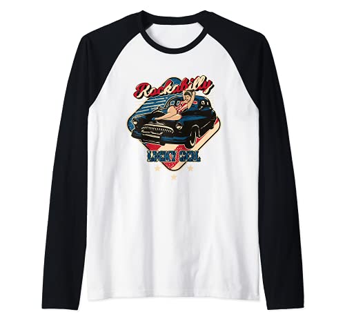 USA Rockabilly Pin-Up Girl Rock n Roll Oldtimer Car Raglan von Rockabella und Rockabilly Geschenk Shop