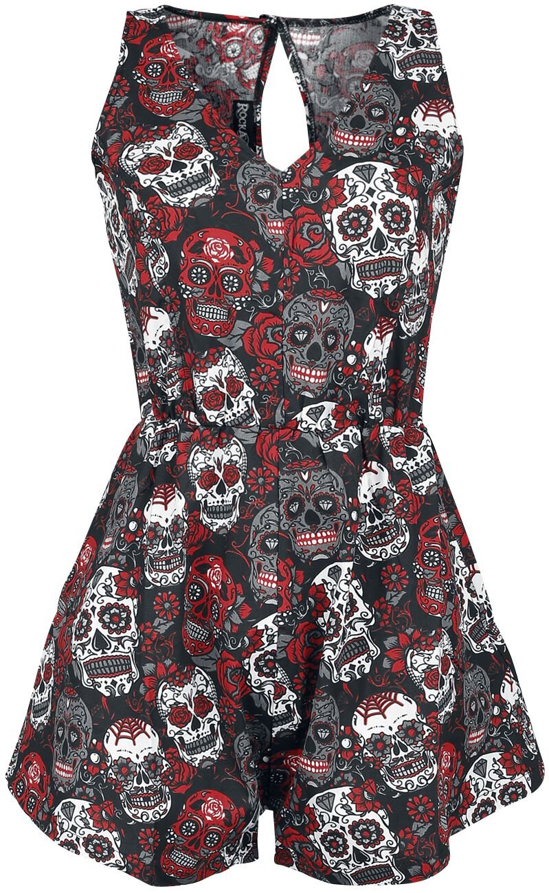 Rockabella Mortal Playsuit Jumpsuit schwarz rot in L von Rockabella