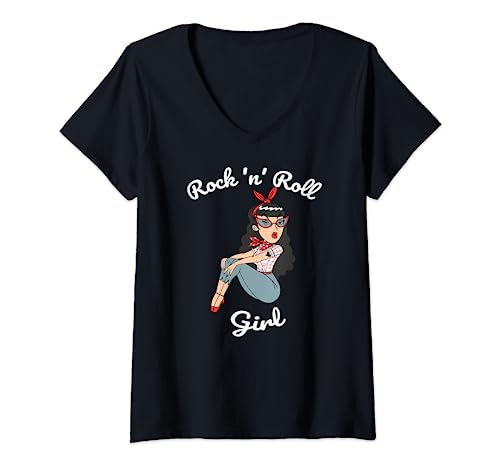 Damen Damen Rockabilly Girl Vintage Retro grl Power Tattoo Pin Up T-Shirt mit V-Ausschnitt von Rockabilly Girl grl Rock n Roll