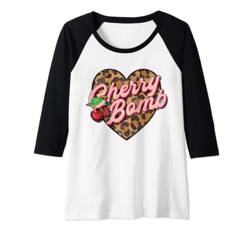 Damen Leo Look Vintage Retro Cherry Bomb Tattoo Rockabilly Damen Raglan von Rockabilly Girls and Boys