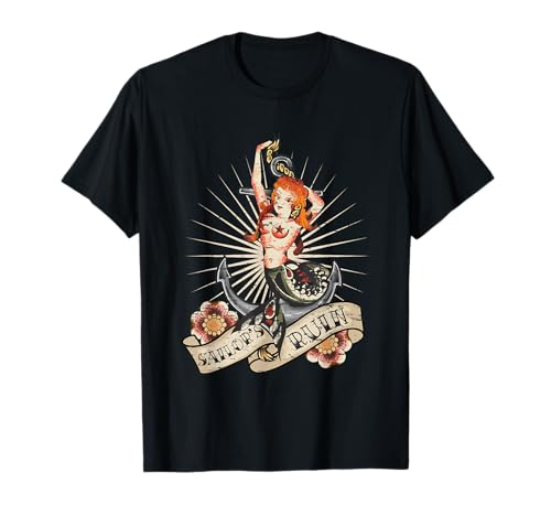 Rockabilly Mädchen Vintage Retro Meerjungfrau Tattoo Pin Up T-Shirt von Rockabilly Girls and Boys