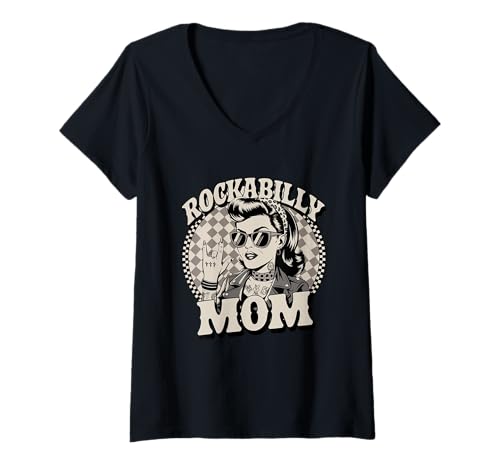 Damen Rockabilly Mom Pin-Up-Grafik im Retro-Look T-Shirt mit V-Ausschnitt von Rockabilly Mom Retro Pin-Up Iconic Style