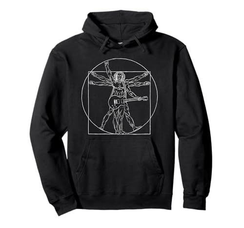 Cooler Vitruvian Man Da Vinci Perfect Rocker mit Gitarre Pullover Hoodie von Vintage Vitruvian man with a guitar for musicians