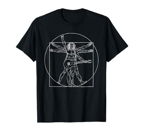 Cooler Vitruvian Man Da Vinci Perfect Rocker mit Gitarre T-Shirt von Vintage Vitruvian man with a guitar for musicians