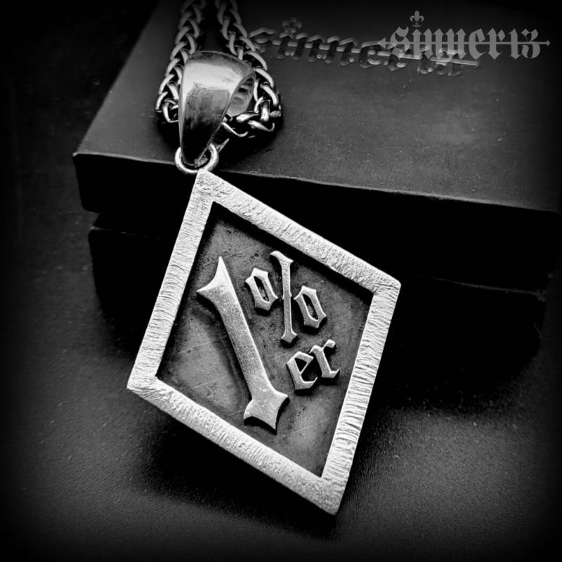 1%er Anhänger Aus 925 Sterling Silber Sinner13 One Percenter Outlaw Rustikal/ Gestromt von Rockerschmuck666