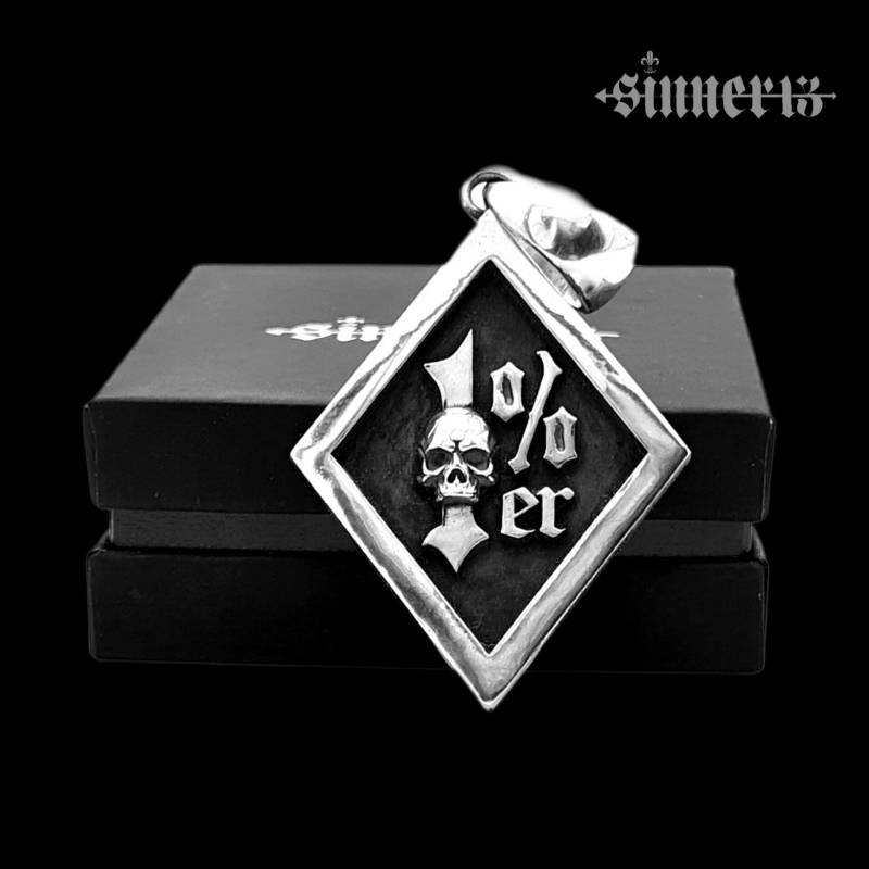 1%er Anhänger Aus 925 Sterling Silber Sinner13 One Percenter Outlaw Skull Totenkopf Hochglanzpoliert von Rockerschmuck666