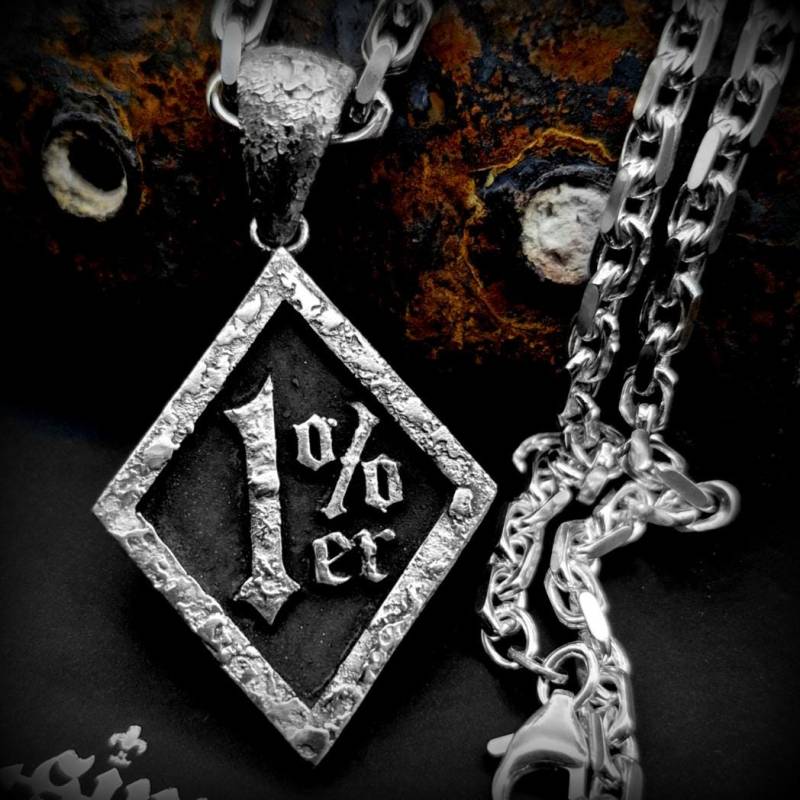 1%er Anhänger Aus 925 Sterling Silber Sinner13 Rustikal One Percenter Outlaw von Rockerschmuck666