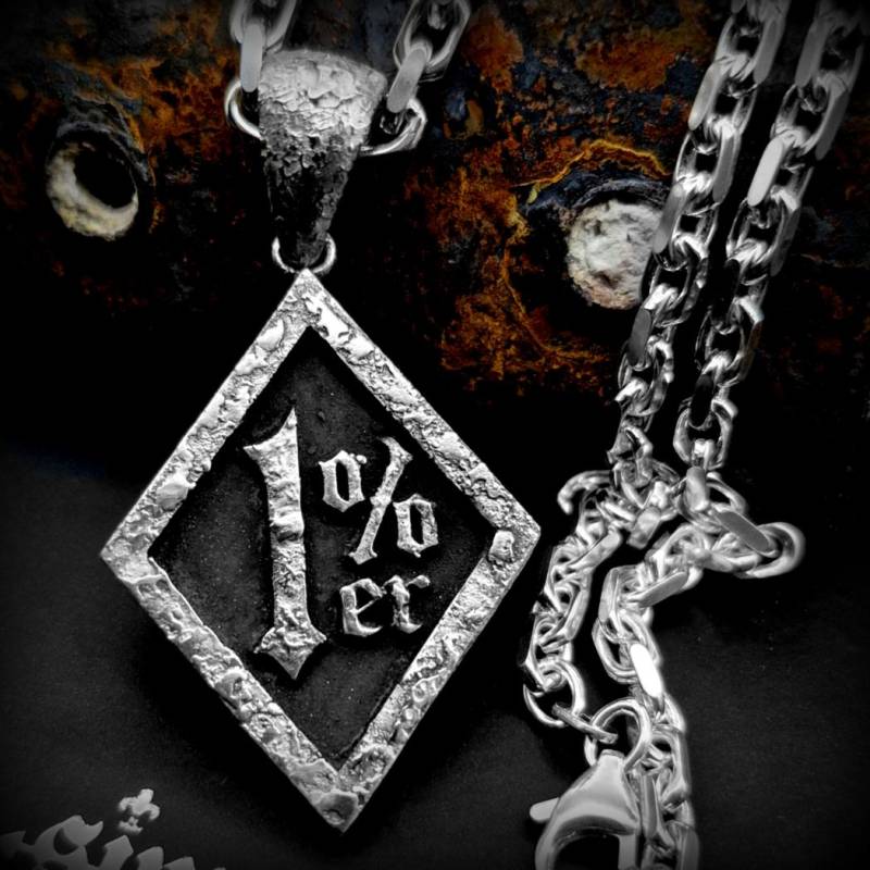1%er Anhänger Aus 925 Sterling Silber Sinner13 Rustikal One Percenter Outlaw von Rockerschmuck666