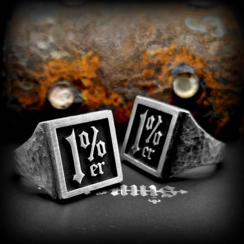 925 Silber 1%er Ring - One Percent Outlaw - Biker Rockerschmuck Herren - Handgefertigter Bikerschmuck von Rockerschmuck666