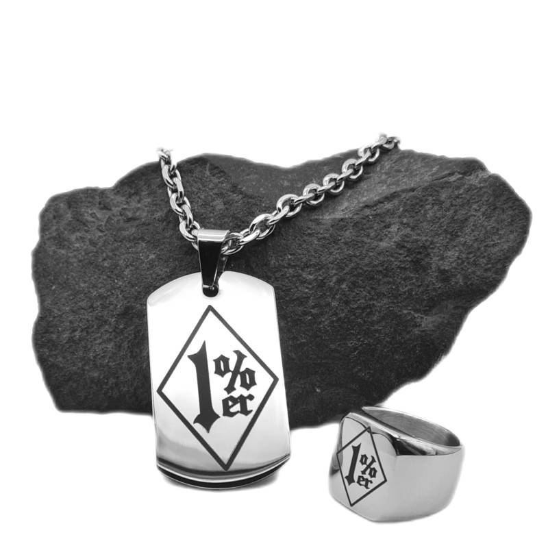 Edelstahl 1%er Anhänger Mit Kette Und Ring von Rockerschmuck666