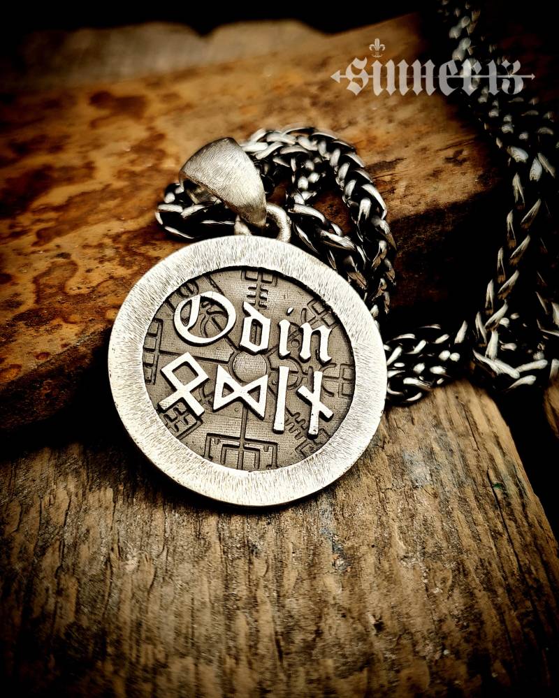 Odin Runen Vegvisir/925 Silber Anhänger Mit Kette Wikinger von Rockerschmuck666