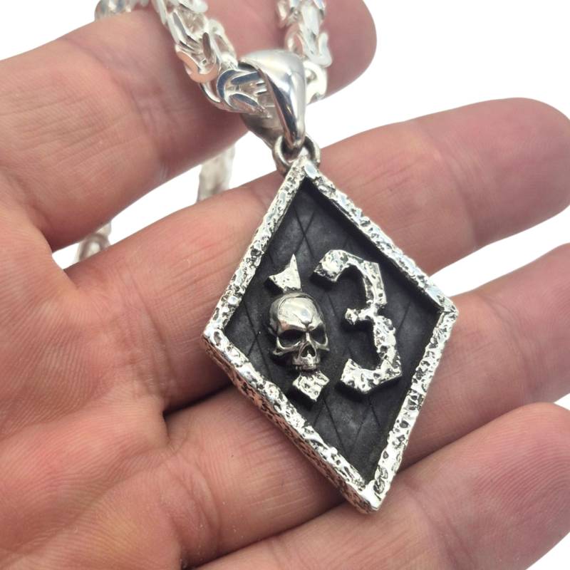 Raute 13 Mit Totenkopf 1%er Biker, Rocker Anhänger Aus 925 Silber Bikerschmuck von Rockerschmuck666