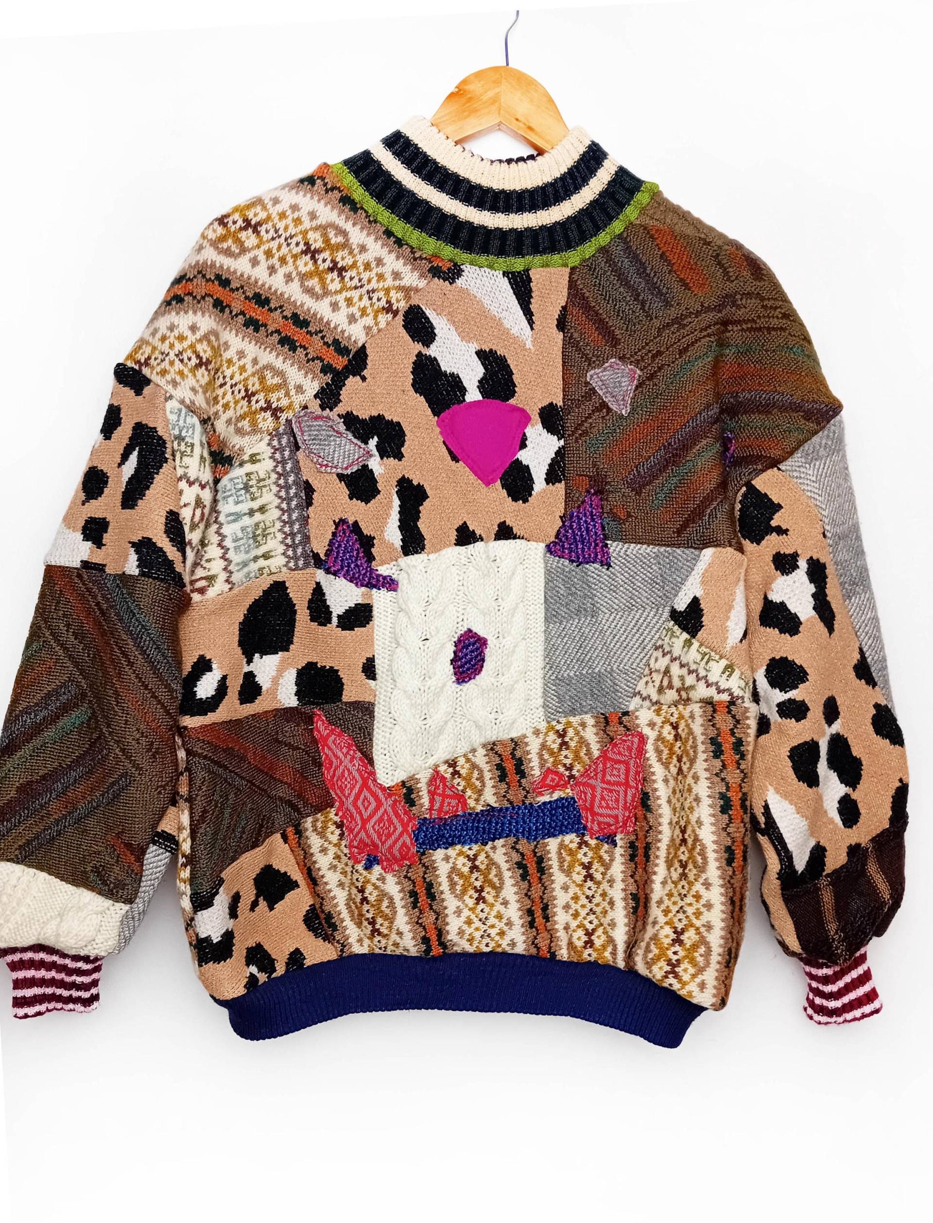 Upcycled Strickpullover Braun Creme Wolle von RocketcrunchShop