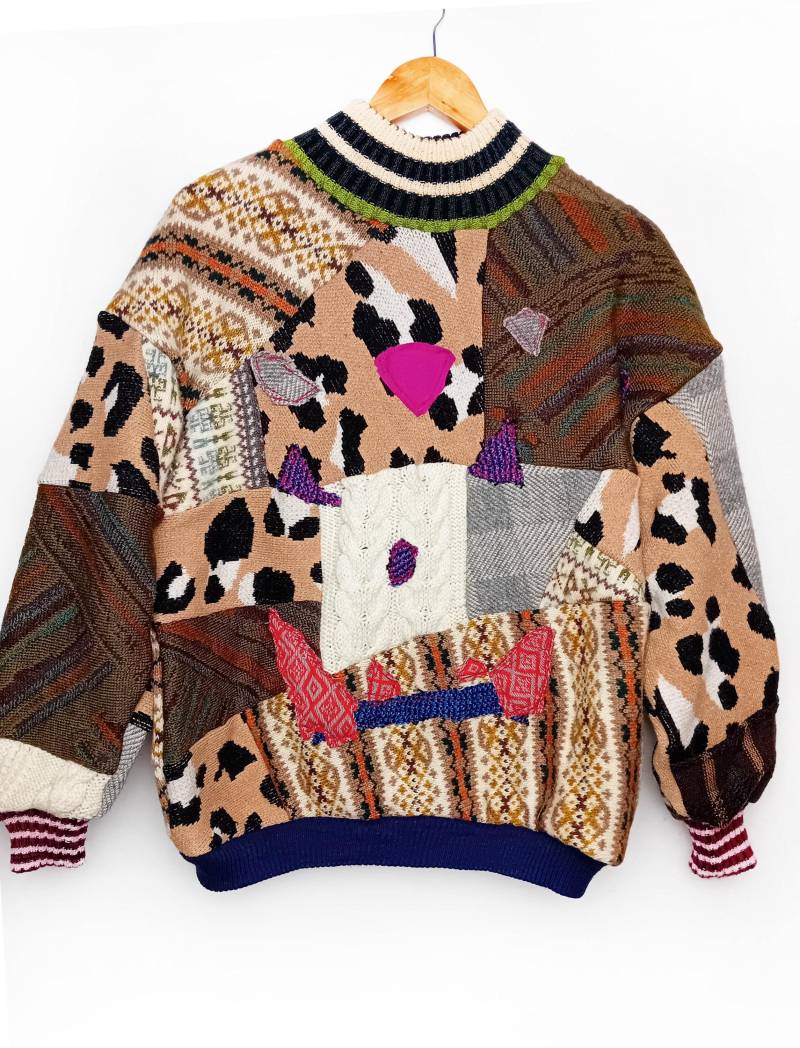 Upcycled Strickpullover Braun Creme Wolle von RocketcrunchShop