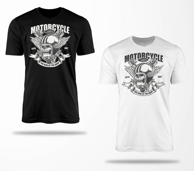 Biker T-Shirts B0053 Motorrad T-Shirt Für Geschenke Motorradfahrer Chopper Bobber Oldschool Benzin Im Blut Bis 5xl Schwarz &amp; Weiß von RocketshirtsShop