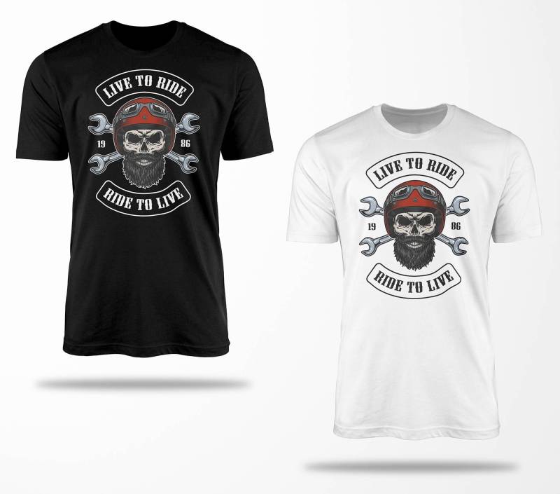 Biker T-Shirts B0130 Motorrad T-Shirt Für Geschenke Motorradfahrer Chopper Bobber Oldschool Benzin Im Blut Bis 5xl Schwarz & Weiß von RocketshirtsShop
